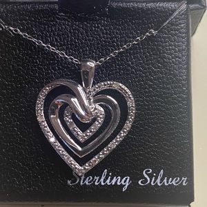 Diamond heart pendant with Silver  necklace